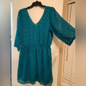 Beautiful Metallic Teal Blue Green Textured Dress Size XL winter fall spring